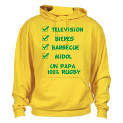 Sweat Capuche "Papa 100 % Rugby" Jaune