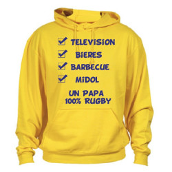 Sweat Capuche "Papa 100 % Rugby" Jaune