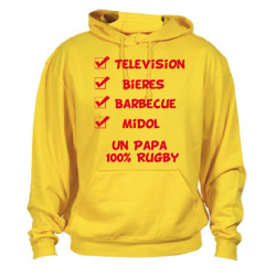 Sweat Capuche "Papa 100 % Rugby" Jaune