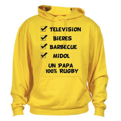 Sweat Capuche "Papa 100 % Rugby" Jaune