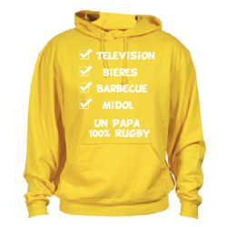 Sweat Capuche "Papa 100 % Rugby" Jaune