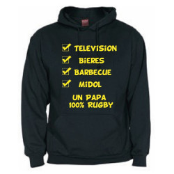 Sweat Capuche "Papa 100 % Rugby" Noir