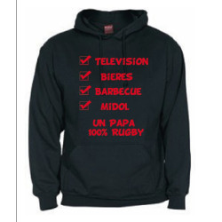 Sweat Capuche "Papa 100 % Rugby" Noir