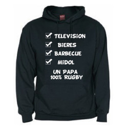 Sweat Capuche "Papa 100 % Rugby" Noir