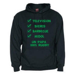 Sweat Capuche "Papa 100 % Rugby" Noir