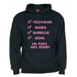 Sweat Capuche "Papa 100 % Rugby" Noir