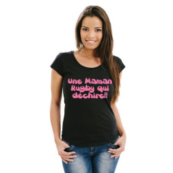 Tee shirt Maman Rugby qui déchire !! Noir