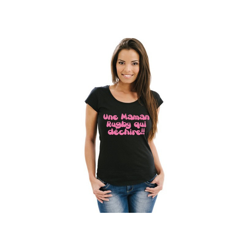 Tee shirt Maman Rugby qui déchire !! Noir