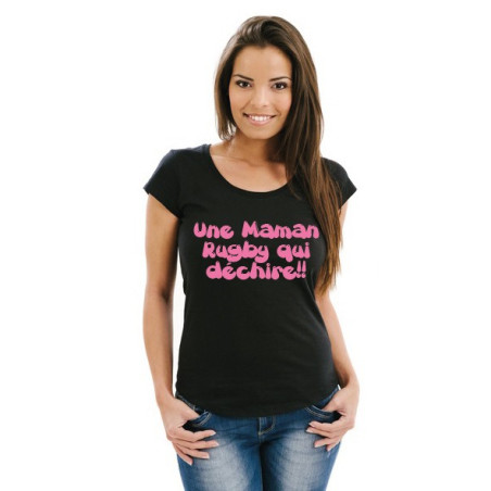 Tee shirt Maman Rugby qui déchire !! Noir