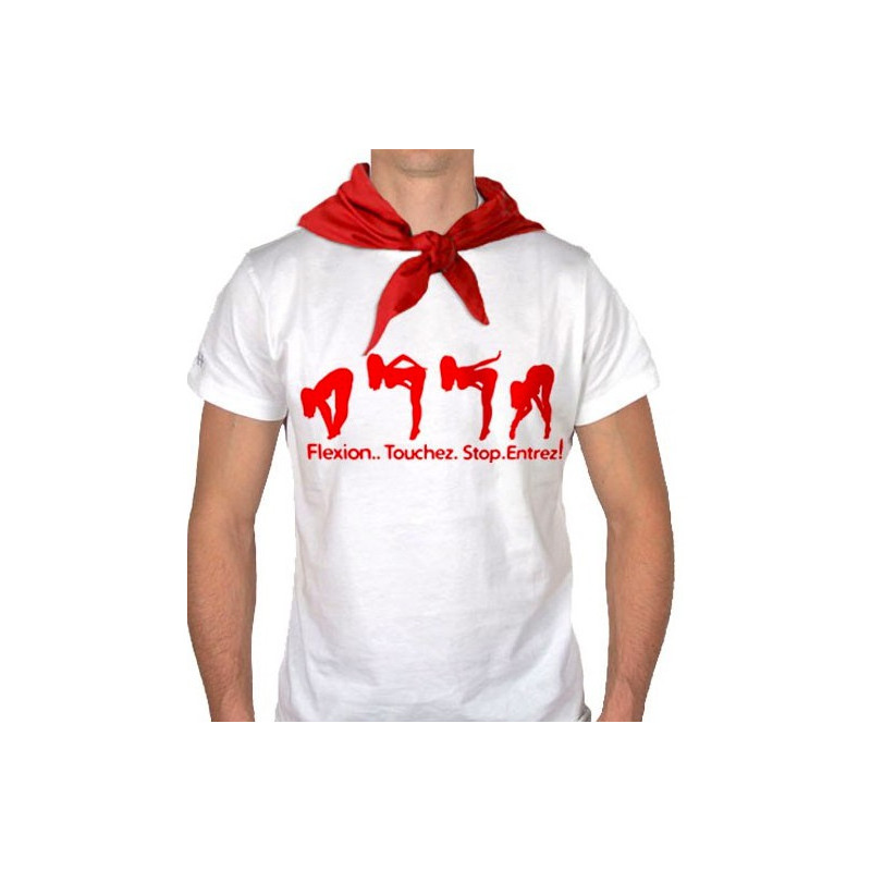 Tee Shirt Flexion...Touchez..Stop.Entrez !! blanc/rouge