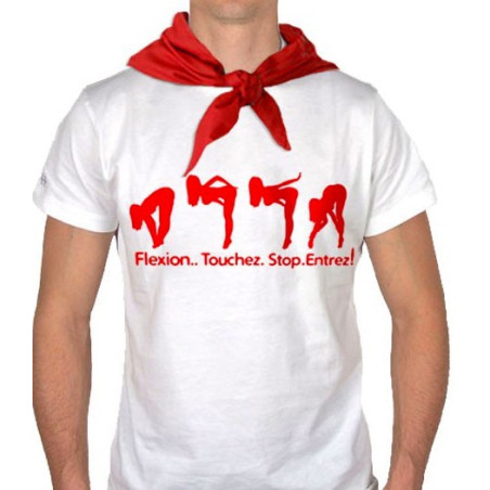 Tee Shirt Flexion...Touchez..Stop.Entrez !! blanc/rouge