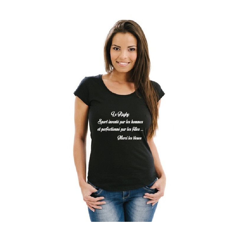 Tee shirt Rugby filles "merci les bleues" Noir