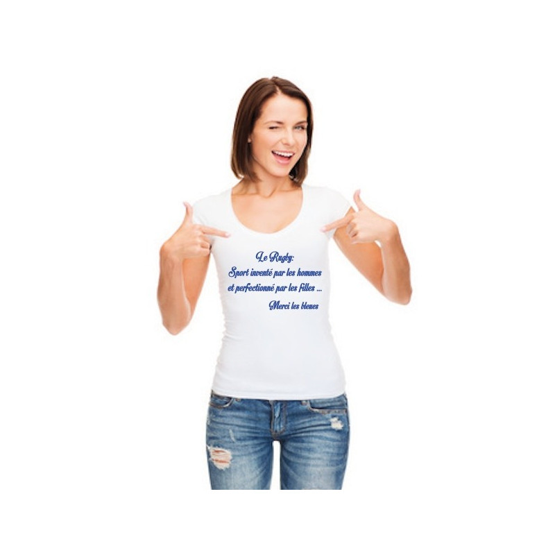 Tee shirt Rugby filles "merci les bleues" Blanc