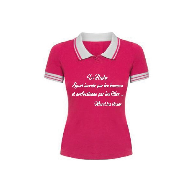Polo Rugby filles "merci les bleues" Rose