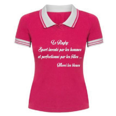 Polo Rugby filles "merci les bleues" Rose