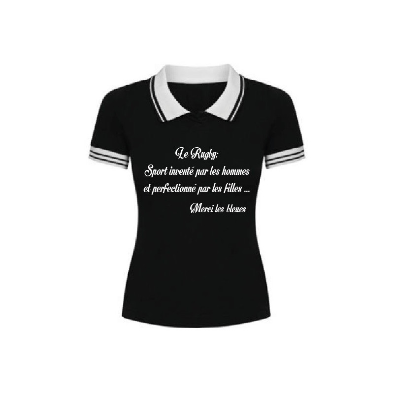 Polo Rugby filles "merci les bleues" Noir