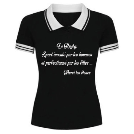 Polo Rugby filles "merci les bleues" Noir