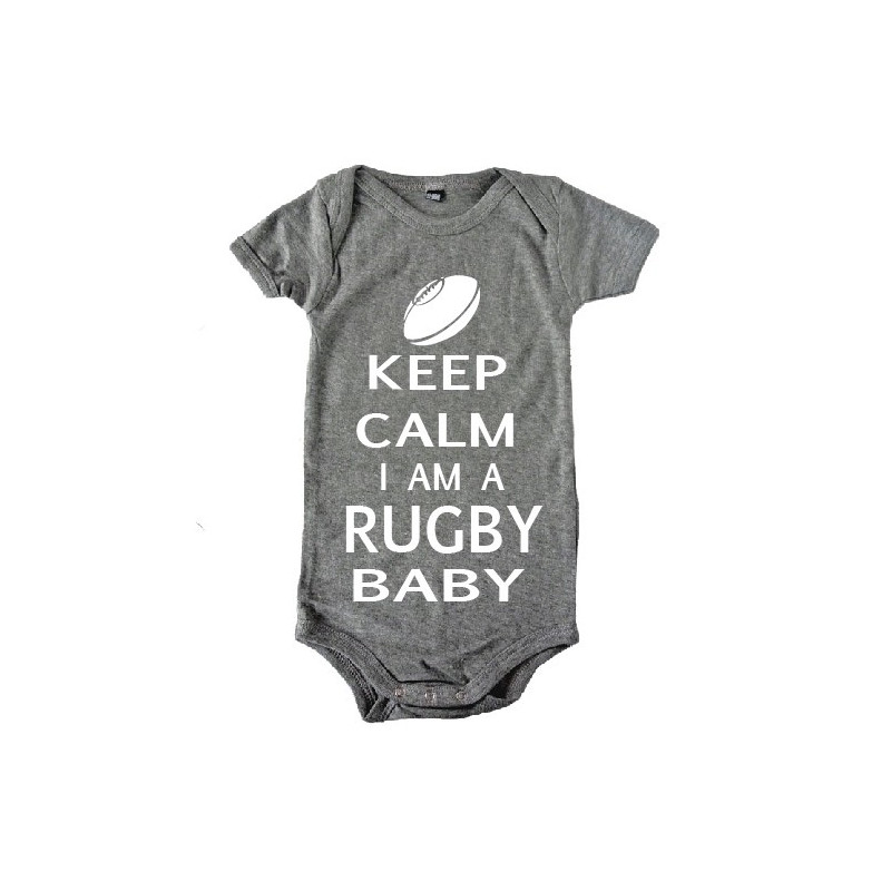 Body Keep Calm I am a Rugby Baby Gris/Blanc