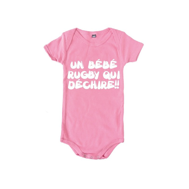 Body bébé Rugby qui déchire !! Rose/Blanc