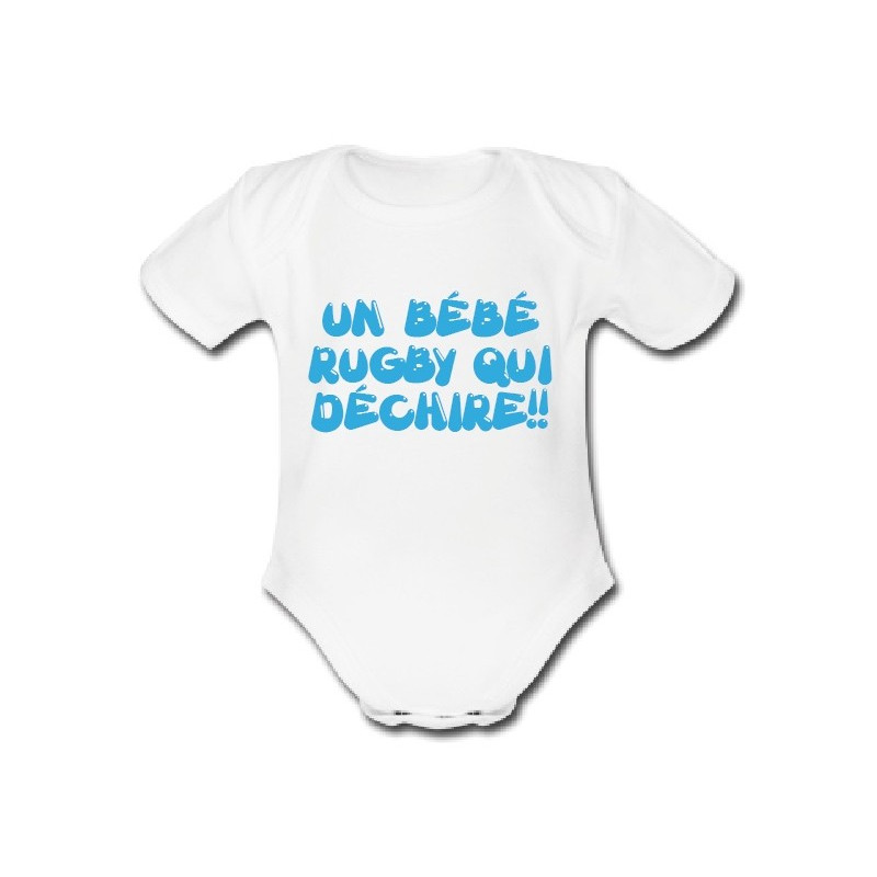 Body bébé Rugby qui déchire !! Blanc/Ciel