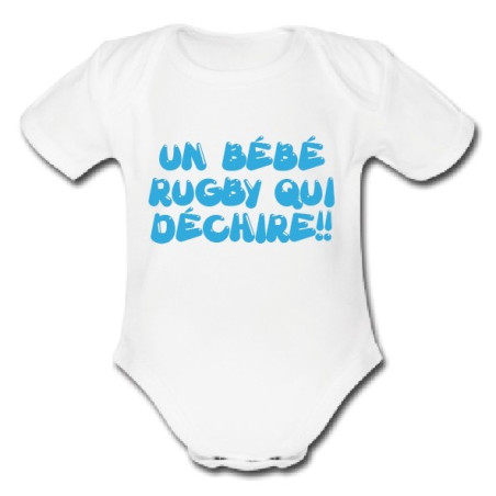 Body bébé Rugby qui déchire !! Blanc/Ciel