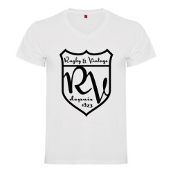 Tee Shirt col V Rugby & Vintage Ecusson blanc