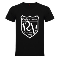 Tee Shirt col V Rugby & Vintage Ecusson noir